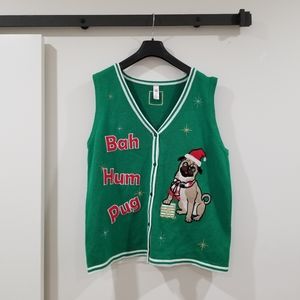 Cute Ugly Sweater Vest - Bah Hum Pug